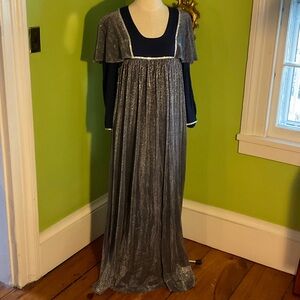 Vintage 70s Quad (of London) silver & blue maxi dress